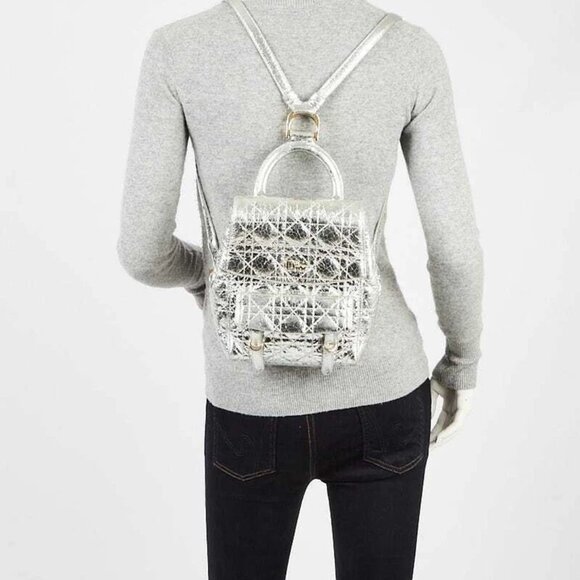 Christian Dior Silver Cannage Quilted Leather Stardust Small Backpack Bag - Picture 4 of 12